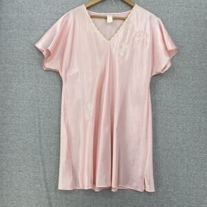 Vintage Natori Cruz Nightgown Womens Large Pink Embroidered Lace Short Sleeve